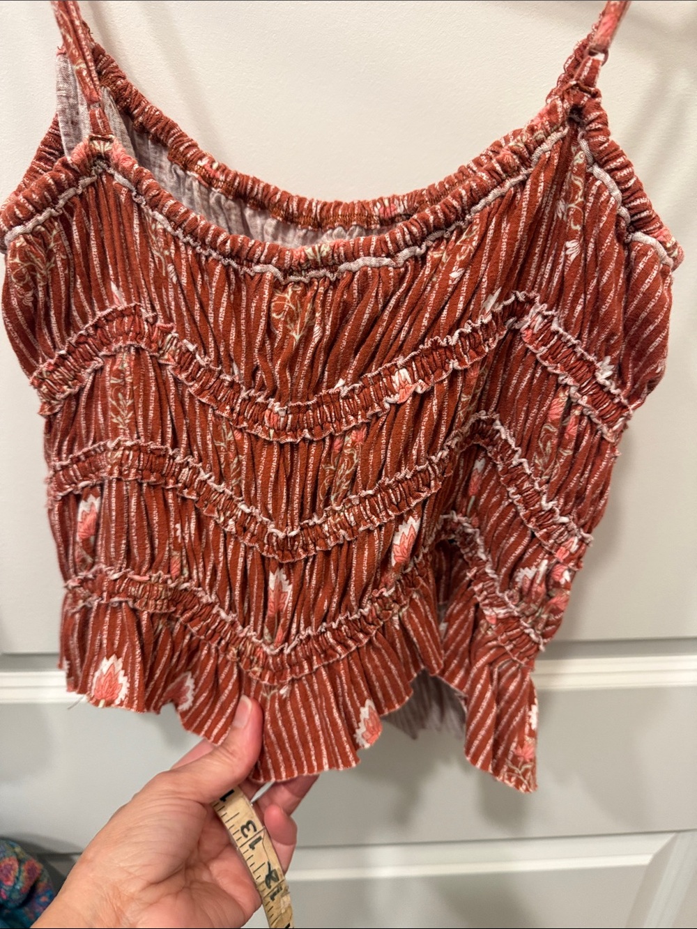 Free People Rust-Red Floral Smocked Cami - Picture 11 of 16